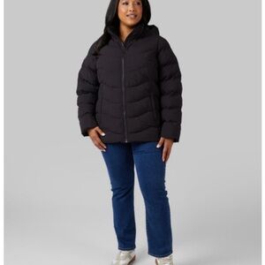 Women’s 32 Degrees Heat Puffer Coat Jacket Sz L Black Zip Pockets Hooded